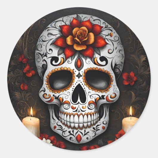 Halloween Skull Ronde Sticker (Voorkant)