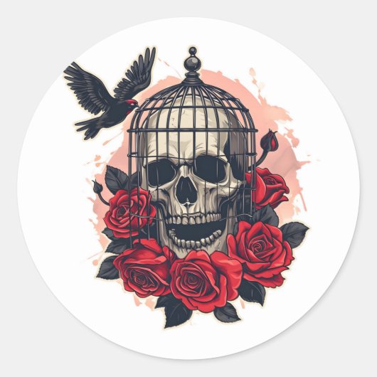 Halloween Skull Ronde Sticker (Voorkant)