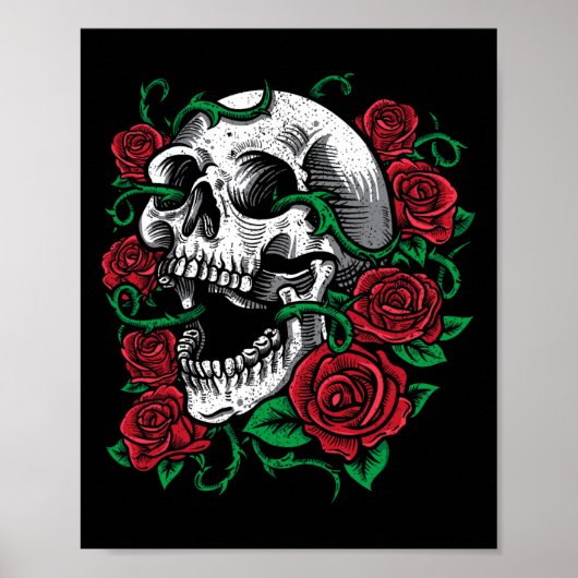 Halloween Skull Roos Skelet Gift Idee Poster (Voorkant)