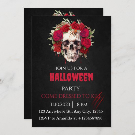 Halloween Skull Rozen Feestuitnodiging Volwassenen Kaart (Voorkant / Achterkant)