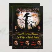 Halloween Skull Screaming Moon Party Kaart (Voorkant / Achterkant)