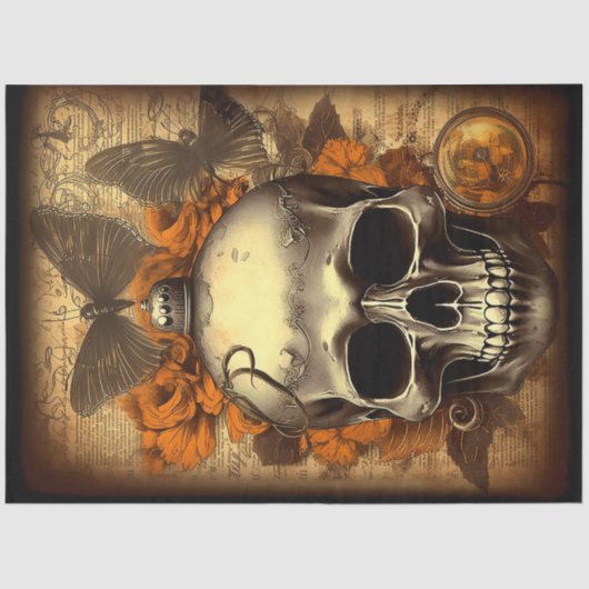 Halloween Skull shabby Spooky Decoupage Tissuepapier (Voorkant)