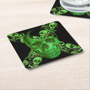 Halloween Skull Square #2 Kartonnen Onderzetters