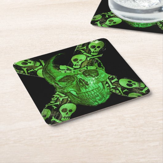 Halloween Skull Square #2 Kartonnen Onderzetters (Schuin)