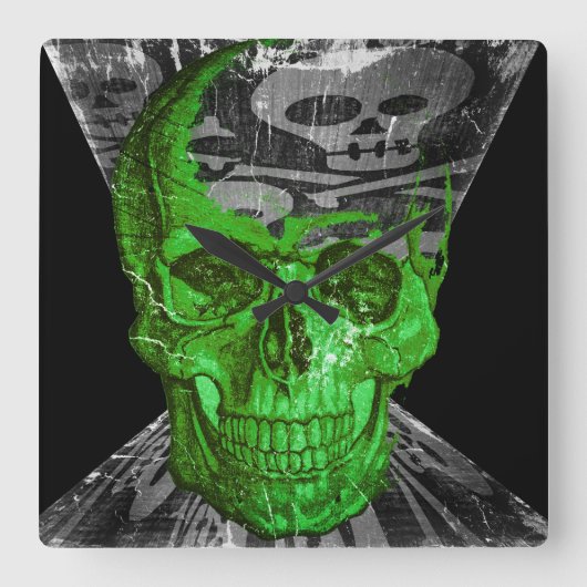 Halloween Skull Vierkante Klok (Voorkant)