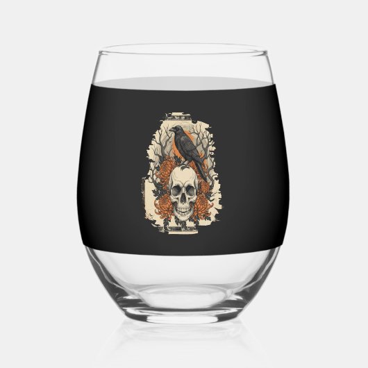 Halloween Skull Wijnglas Zonder Voet (Voorkant)