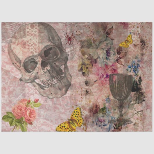 Halloween Skull, Wine Glass and Yellow Butterfly Tissuepapier (Voorkant)