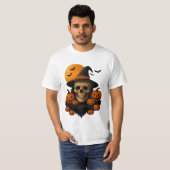 Halloween Skull With Pumpkins and Witch Hat T-Shir T-shirt (Voorkant volledig)