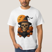 Halloween Skull With Pumpkins and Witch Hat T-Shir T-shirt (Voorkant)