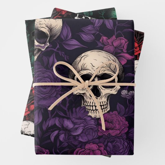 Halloween Skulls and Flowers Inpakpapier Vel (In situ)