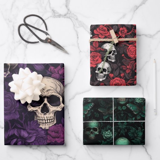 Halloween Skulls and Flowers Inpakpapier Vel (Voorkant)