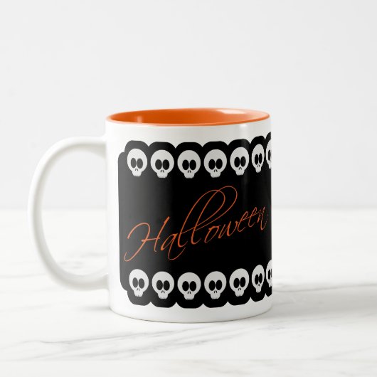 Halloween Skulls Black White en Oranje Mok (Links)