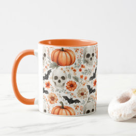 Halloween Skulls bloemen en pompoenen Mok