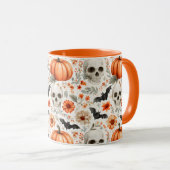 Halloween Skulls bloemen en pompoenen Mok (Voorkant rechts)