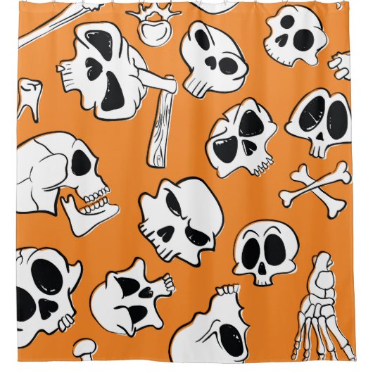 Halloween Skulls Botten Doodle Pattern Douchegordijn (Voorkant)