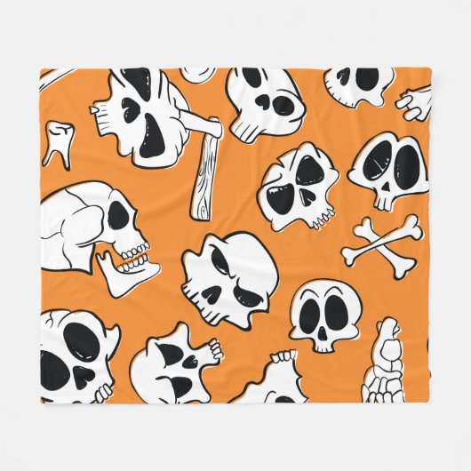 Halloween Skulls Botten Doodle Pattern Fleece Deken (Voorkant (Horizontaal))