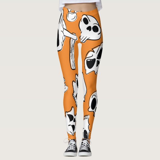 Halloween Skulls Botten Doodle Pattern Leggings (Voorkant)