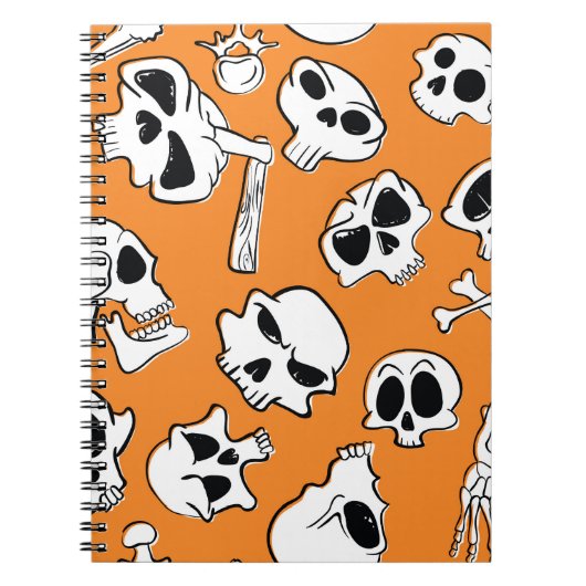 Halloween Skulls Botten Doodle Pattern Notitieboek (Voorkant)