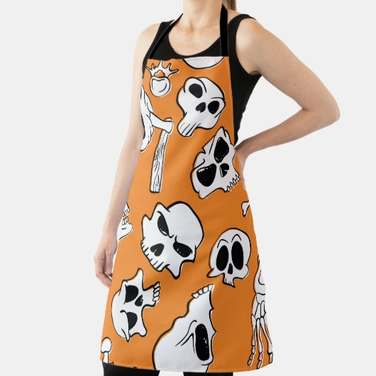 Halloween Skulls Botten Doodle Pattern Schort (Insitu)