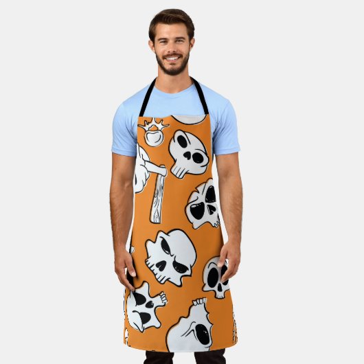 Halloween Skulls Botten Doodle Pattern Schort (Gedragen)