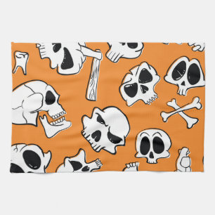 Halloween Skulls Botten Doodle Pattern Theedoek