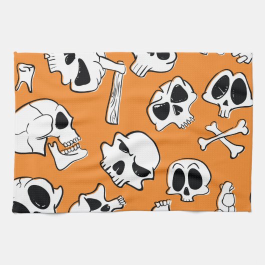Halloween Skulls Botten Doodle Pattern Theedoek (Horizontaal)