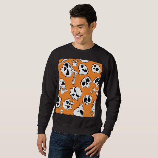 Halloween Skulls Botten Doodle Pattern Trui (Voorkant volledig)