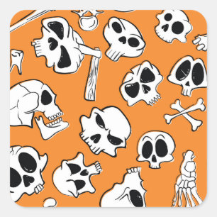 Halloween Skulls Botten Doodle Pattern Vierkante Sticker