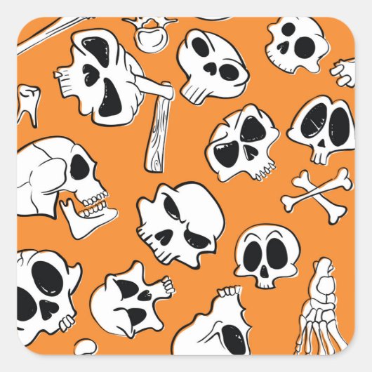 Halloween Skulls Botten Doodle Pattern Vierkante Sticker (Voorkant)