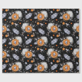 Halloween skulls en bloemen naadloos patroon cadeaupapier (Vlak)