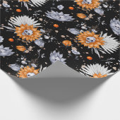 Halloween skulls en bloemen naadloos patroon cadeaupapier (Hoek)