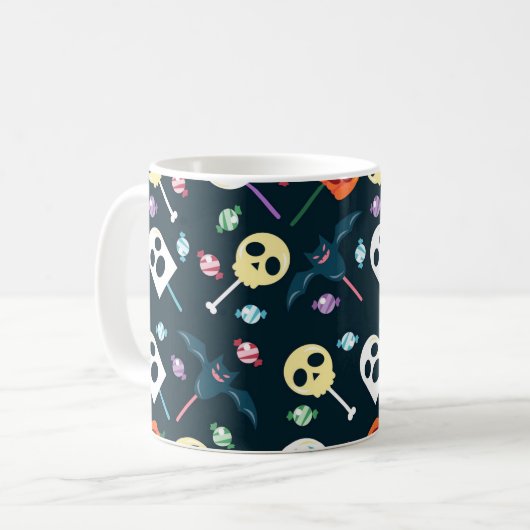 Halloween Skulls & Ghosts Snoep Pattern Mok (Voorkant links)