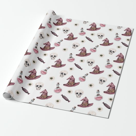 Halloween Skulls, heks Petten, Potions en Eyeball Cadeaupapier (Uitgerold)