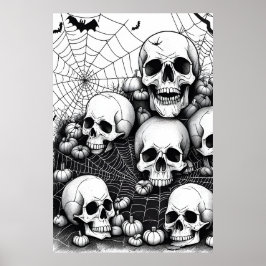 Halloween Skulls Horror, Spooky Bats Nachtmerrie Poster