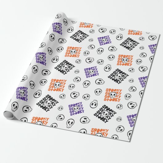 Halloween Skulls Naadloze Verpakkingspapier Ontwer Cadeaupapier (Uitgerold)