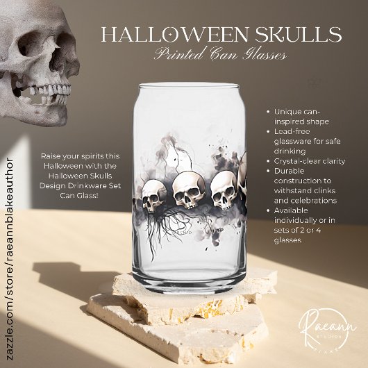 Halloween Skulls Ontwerp Drinkware Set Blikvorm Glas