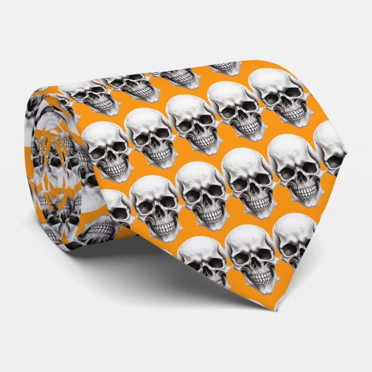 Halloween Skulls Oranje Stropdas (Opgerold)