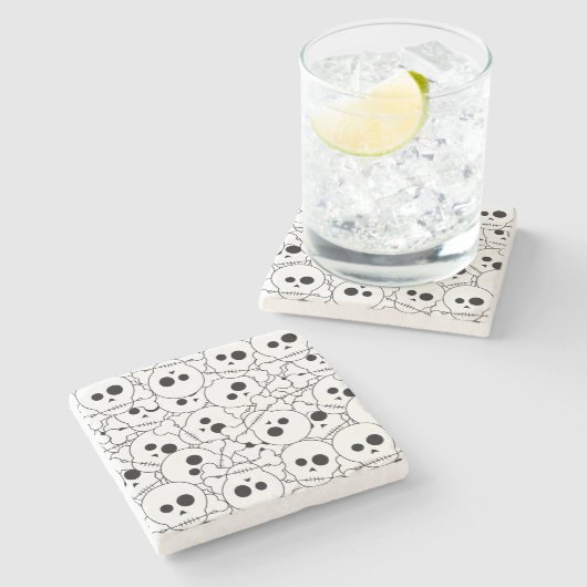 Halloween Skulls Pattern Stone Onderzetter (Zijkant)