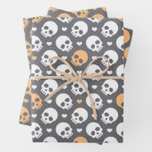 Halloween Skulls & Sweet Hearts Wrapping Paper (In situ)
