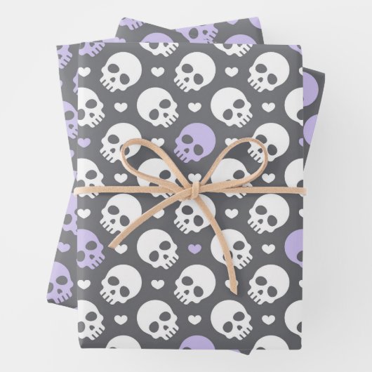  Halloween Skulls & Sweet Hearts Wrapping Paper (In situ)