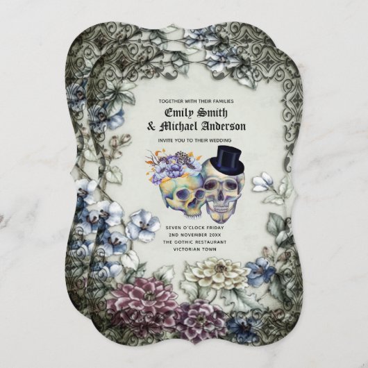 Halloween Skulls Trendy Party nodigt Waterverf uit Kaart (Voorkant / Achterkant)