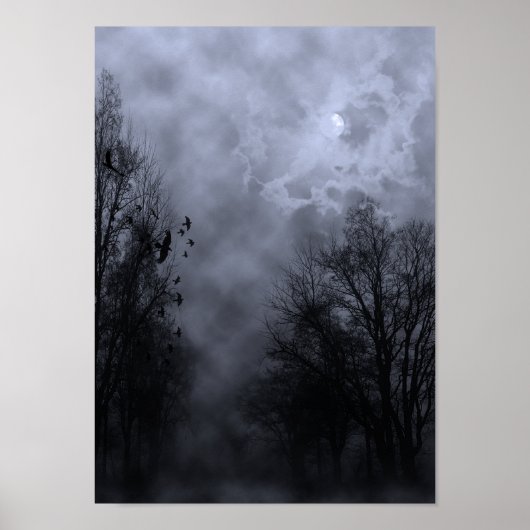 Halloween Sky met Ravens Blue Mist Poster (Voorkant)