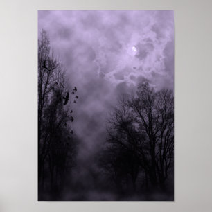 Halloween Sky met Ravens Paars Mist Poster