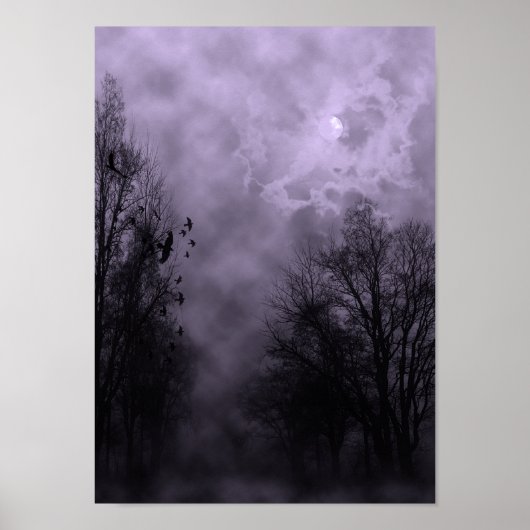 Halloween Sky met Ravens Paars Mist Poster (Voorkant)