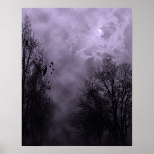 Halloween Sky met Ravens Paars Mist Poster