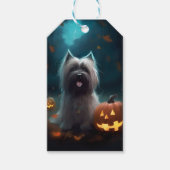 Halloween Skye Terrier met pomkins Scary Cadeaulabel (Voorkant)