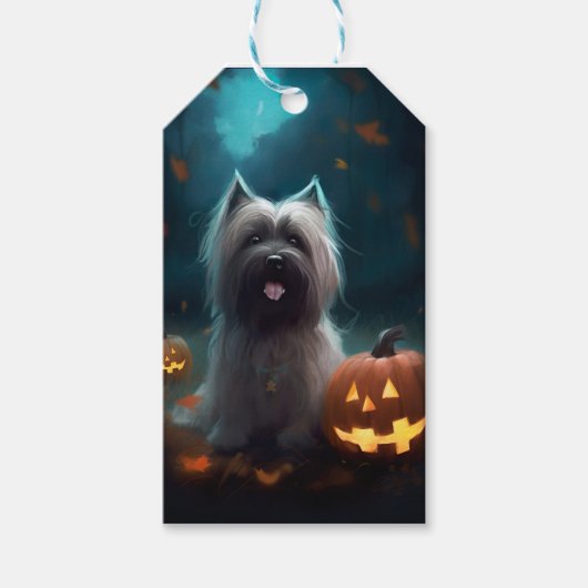Halloween Skye Terrier met pomkins Scary Cadeaulabel (Voorkant)