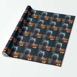Halloween Skye Terrier met pomkins Scary Cadeaupapier