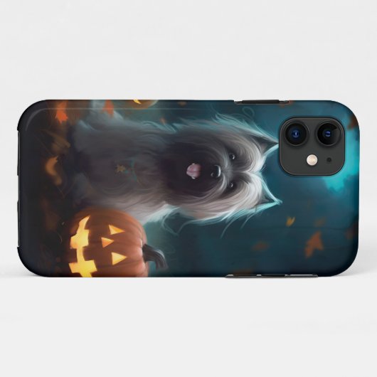 Halloween Skye Terrier met pomkins Scary Case-Mate iPhone Case (Achterkant (horizontaal))