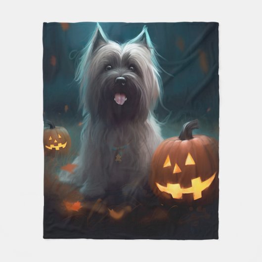 Halloween Skye Terrier met pomkins Scary Fleece Deken (Voorkant)